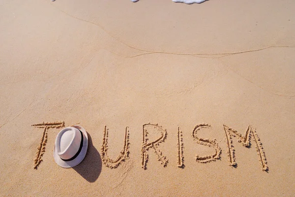 Word Tourism Written Sand Sea — Stock Photo, Image