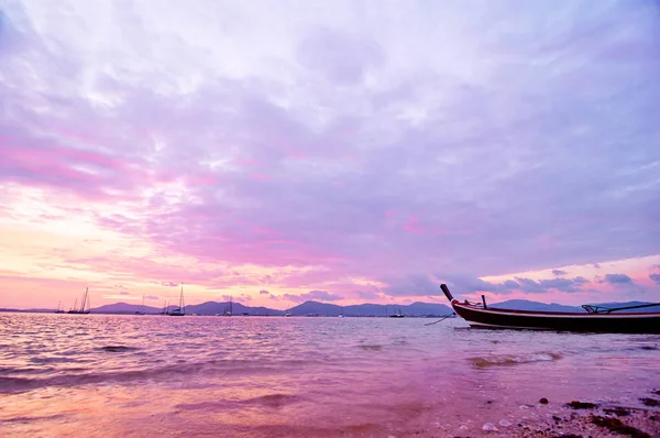 Colorful View Sea Beach Traditional Longtail Boat Beautiful Sunset Background — Stock Photo, Image