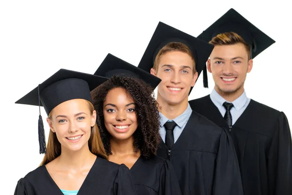 Group Studio Portraits Smiling Students Isolated White Stock Photo