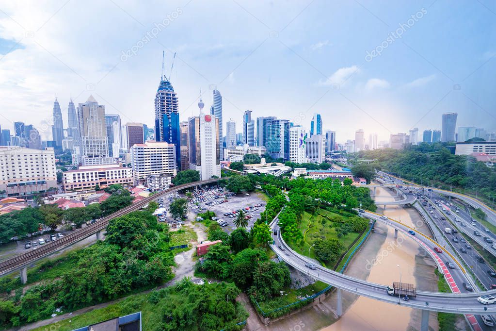  Beautiful city view with skyscrapers and roads.