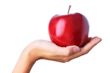 Taze elma tutan el stüdyo çekim kadar kapatın