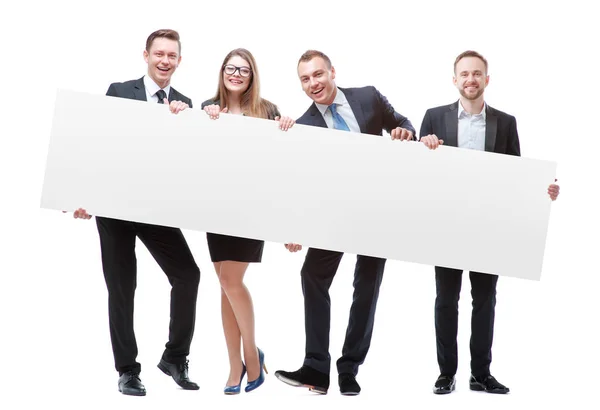 Group Handsome Young Business People Holding Big Blank Copy Space — Stock Photo, Image