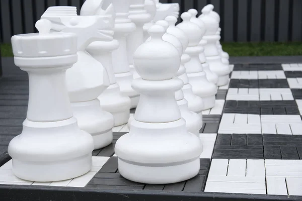 Гигантская шахматная игра в парк белой фигуры — стоковое фото