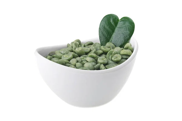 白色与绿色的咖啡豆在白色的碗 — 图库照片