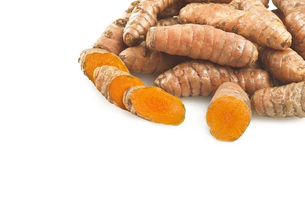 Radice Curcuma Alcune Fette Sfondo Bianco — Foto Stock