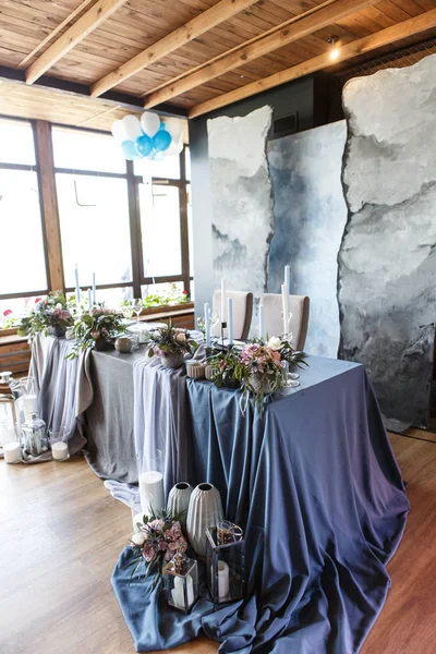 Wunderschöne Hochzeitsdekoration Restaurant Zeremonie Und Fotobereich — Stockfoto