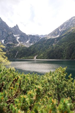 dağlar ve bulutlu gökyüzü göl manzaralı görünüm