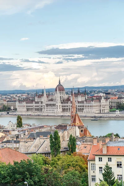 Magnificent view to Hungarian Parliament Building and roofs of Budapest