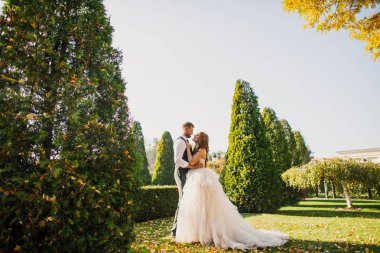 Parkta yeni evlilerin düğün kemeri