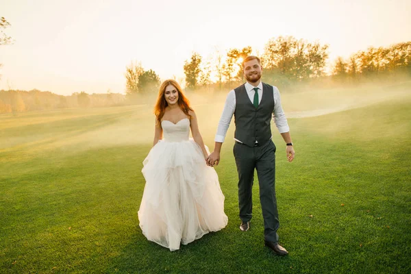 Pareja Boda Caminando Parque — Foto de Stock