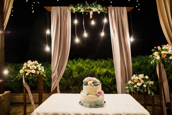 Wedding Decorated Scene Cake Table Lamps — Stock Photo, Image