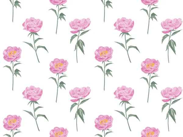 Seamless floral pattern with peonies on white background, watercolor. design for textiles, interior, clothes, wallpaper. Botanical art — Stock Photo, Image