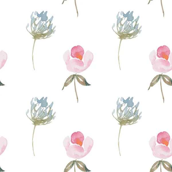 Wild flowers seamless watercolor pattern. Blooming botanical motifs scattered random. Trendy colorful texture. fathion trend print. hand drawn flowers — Stock Photo, Image