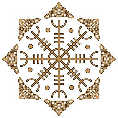 Aegishjalmur, dümen huşu (dümen terör), İzlandalı büyülü porteler, izole üzerinde beyaz, vektör çizim