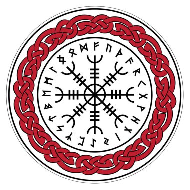 Aegishjalmur, dümen (dümen terör), İzlandalı büyülü porteler ile İskandinav runes, beyaz, vektör illüstrasyon izole huşu