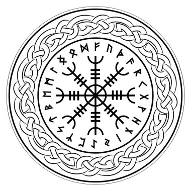 Aegishjalmur, dümen (dümen terör), İzlandalı büyülü porteler ile İskandinav runes, beyaz, vektör illüstrasyon izole huşu