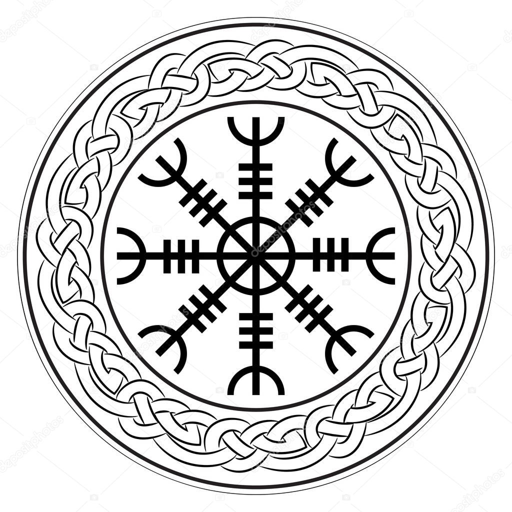 Aegishjalmur, Helm of awe (helm of terror), Icelandic magical staves, isolated on white, vector illustration