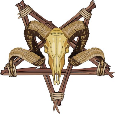 Koç bighorn kafatası ve Ters pentagram