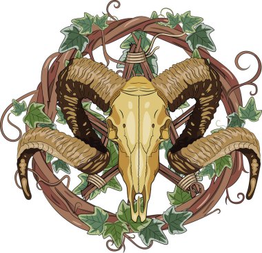 Aries bighorn skull and pentagram clipart