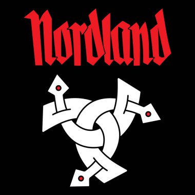 Viking İskandinav tasarımı. Odin 'in Üçlü Boynuzu ve elle yazılmış Nordland mektupları.