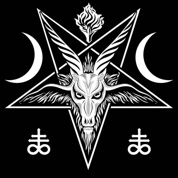 El pentagrama, el signo de Lucifer. La cabeza de una cabra con cuernos en un pentagrama. Sigil de Baphomet — Archivo Imágenes Vectoriales