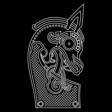 İskandinav tasarımı. Viking gemisi Drakkar 'ın Dragone biçimindeki burun figürü.
