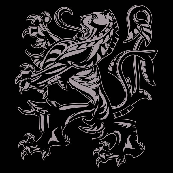 A medieval heraldic coat of arms, heraldic lion, heraldic lion silhouette