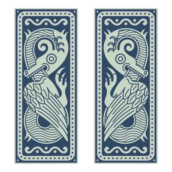 En bevingad drake. Illustration i skandinavisk keltisk stil — Stock vektor