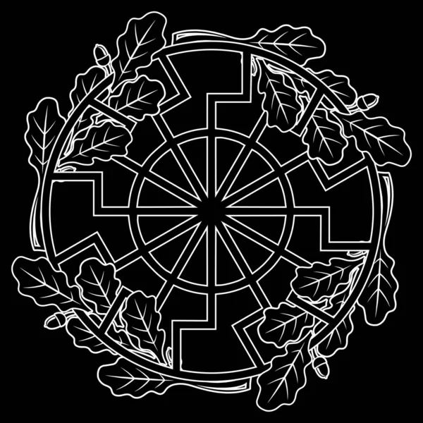 El signo esotérico europeo antiguo - el sol negro, y la corona de hojas de roble — Archivo Imágenes Vectoriales