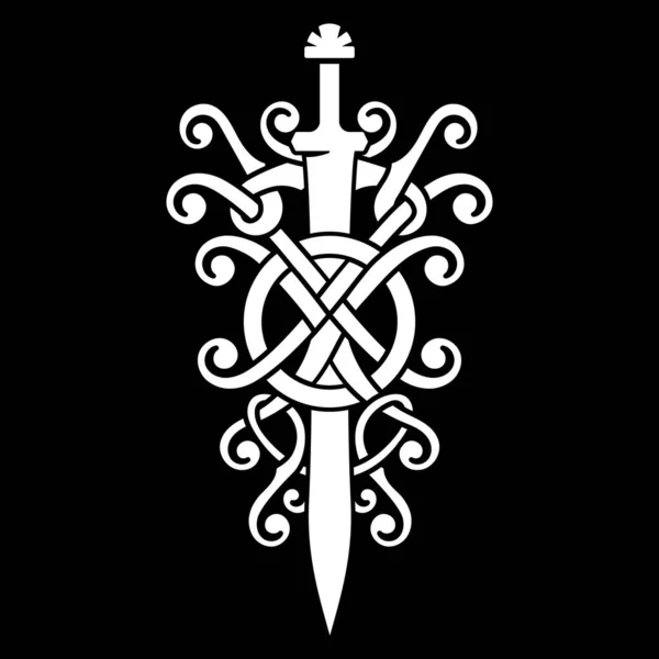 O velho nórdico, o design viking. A espada do padrão viking e nórdico —  Vetores de Stock