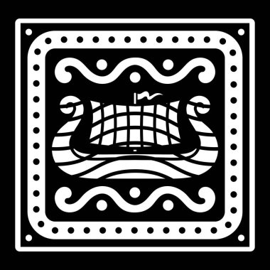 Bir Viking gemisi ve Kelt deseninin antik İskandinav görüntüsü. Drakkar logosu