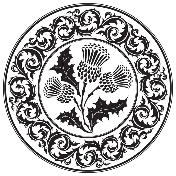 菊花和叶柄周围的装饰品.苏格兰的象征 — 图库矢量图片