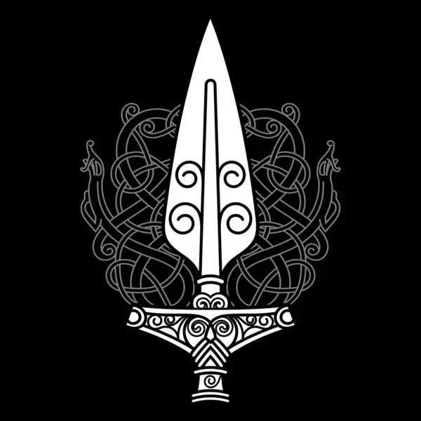 La Lance du Dieu Odin Gungnir, et motif scandinave — Image vectorielle