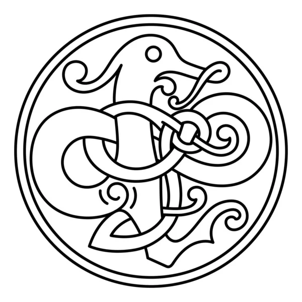 Винтажный дракон. Иллюстрация в скандинавском кельтском стиле — стоковый вектор