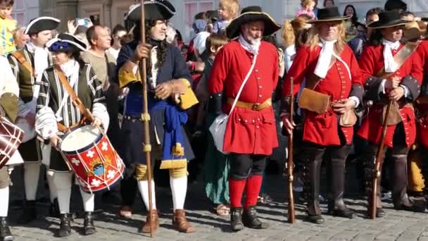 Timisoara Romania May 2018 Medieval Soldiers Street Show Organized City — Stock Video