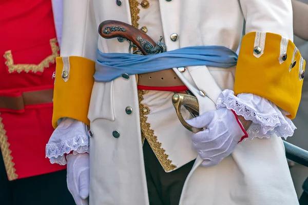 Antecedentes Uma Roupa Soldado Medieval Detalhe — Fotografia de Stock