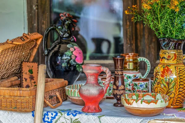 Traditionele Hongaarse Objecten Tentoongesteld Een Eigen Veranda Van Dezelfde Etnische — Stockfoto