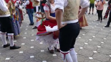 Romanya, Timisoara - 5 Temmuz 2017: Grup geleneksel kostüm mevcut Uluslararası Halk Festivali Belediye Binası Timisoara tarafından düzenlenen kupa Uluslararası Festivali İtalya'dan dansçıların.