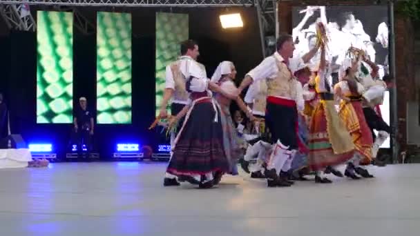 Roménia Timisoara Julho 2018 Dançarinos Italianos Traje Tradicional Realizam Dança — Vídeo de Stock