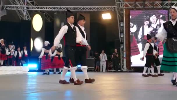 罗马尼亚 蒂米什瓦拉 2018年7月7日 西班牙舞者在传统服装 表演民间舞蹈在 国际心节 举办的市政厅蒂米什瓦拉 — 图库视频影像