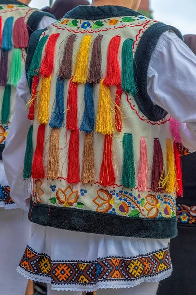 Detalhe Traje Popular Romeno Para Homem Com Bordados Multicoloridos Específico — Fotografia de Stock