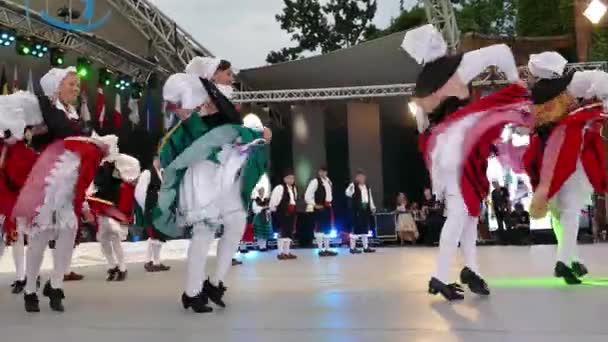 罗马尼亚 蒂米什瓦拉 2018年7月7日 西班牙舞者在传统服装 表演民间舞蹈在 国际心节 举办的市政厅蒂米什瓦拉 — 图库视频影像