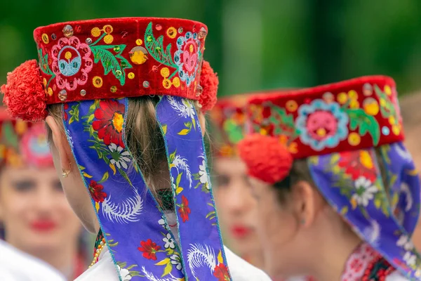 Timisoara Romania July 2018 Detail Ukrainian Folk Costume Women Multi — Stock Photo, Image