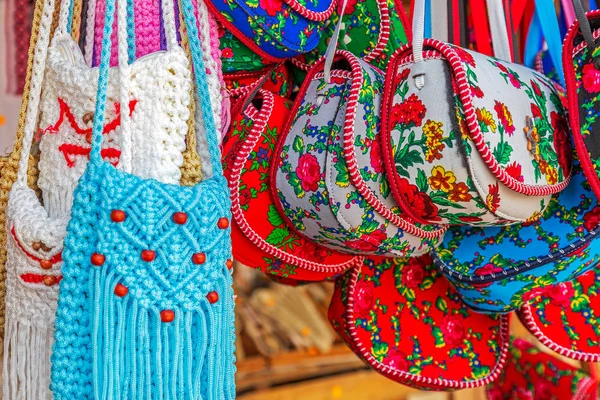 Background Bags Embroidered Decorated Specific Patterns Maramures Area Romania Exposed — Stock Photo, Image