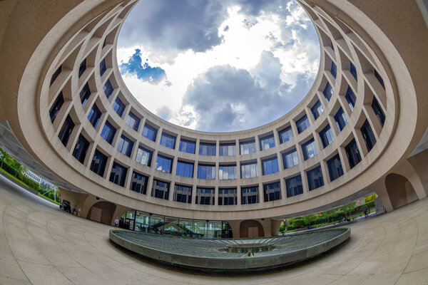 WASHINGTON DC, USA - SEPTEMBER 4, 2018:The exterior of the Smithsonian Hirshhorn Museum and sculpture garden.