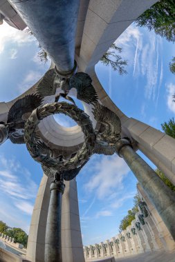 Washington Dc, Amerika Birleşik Devletleri - 31 Ağustos 2018: Dünya Savaşı Anıtı. Bu ünlü ve işareti anıt mimari detay kapatmak.