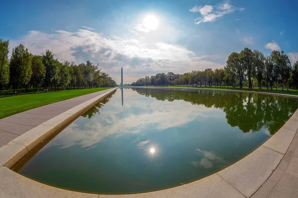 Large Angle View Washington Monument Lincoln Memorial Early Morning Light — Stock Photo, Image