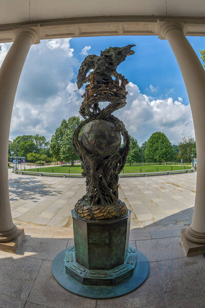 ARLINGTON, VIRGINIA, WASHINGTON DC, USA - AUGUST 31, 2018: Statue inside of internal entrance of Arlington Cemetery Welcome Center.