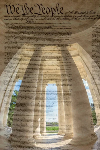 Large Angle View Columns Jefferson Memorial Famous Document Wiyh Declaration — Stock Photo, Image