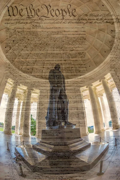 Grande Vista Angolare Con Statua Thomas Jefferson Nel Jefferson Memorial — Foto Stock